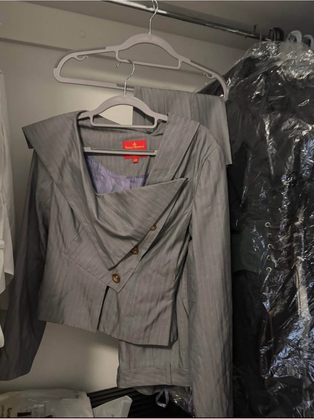 Vivienne Westwood red label Gray Pinstripe Asymmetrical suit set